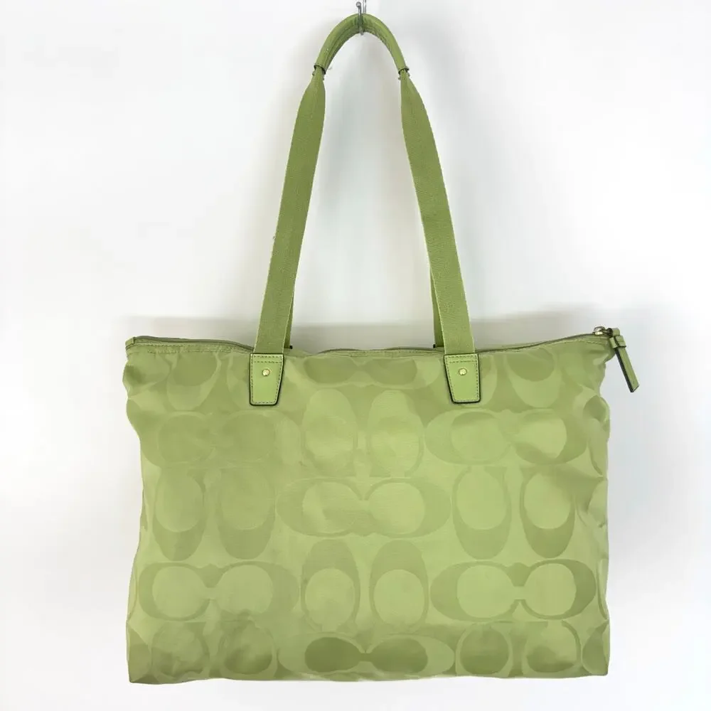 Coach Signature Nylon Packable Tote Bag Removable Pouch Lime Green Overnight - Picture 6 of 15